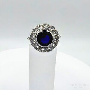 Handmade Jewelry Blue Sapphire Halo Ring 925 Silver Size 6 Jewelry Making Supply